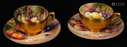 An early 20thC Royal Worcester fruit pattern cup and saucer, by William Ricketts, each piece