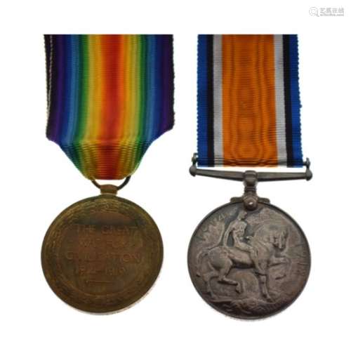British First World War Medal pair awarded to 42333 Private D.E. Grant of the Royal Berkshire
