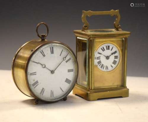 Early 20th Century brass-cased carriage clock, white circular Roman dial with gilt surround,