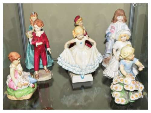 Eight assorted Royal Worcester figurines, Sweet Anne 3630, Grandmothers Dress 3081, The Parakeet