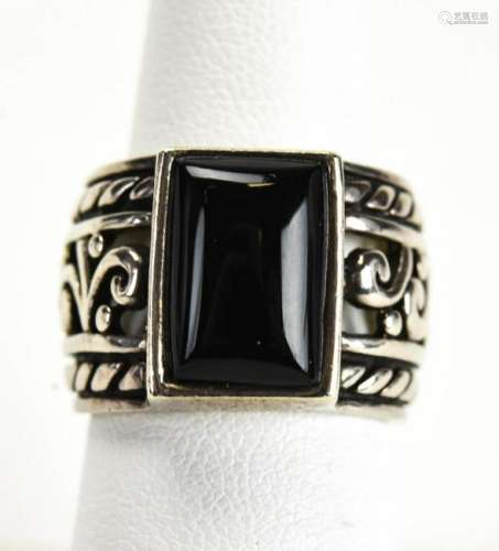 Contemporary Sterling Silver & Cabochon Onyx Ring