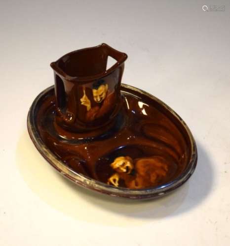 Rare Royal Doulton Kingsware 'Mephistopheles' pattern smoking stand comprising match pot with