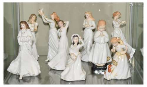 Nine Royal Doulton figures - Thinking of You, Thank You, Loving You, Christmas Day, With Love,