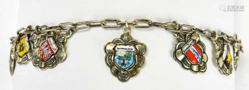 Vintage Sterling Bracelet w Enamel Coats of Arms