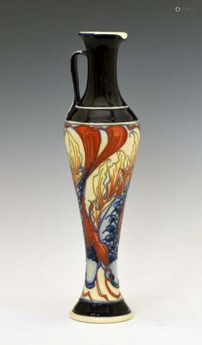 Modern Moorcroft pottery trial vase, in the 'Genesis Aurelian' pattern by Vicky Lovatt, of slender