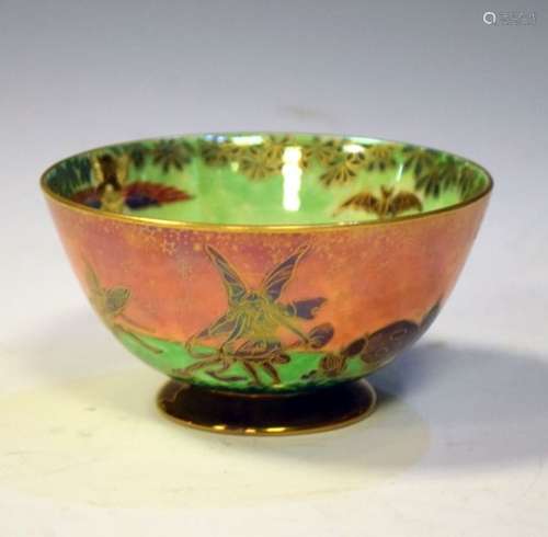 Wedgwood Fairyland Lustre pottery bowl designed by Daisy Makeig-Jones, in the 'Leapfrogging Elves'