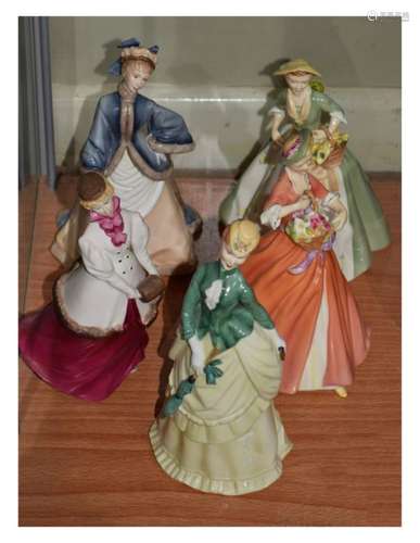 Five Royal Worcester porcelain figures comprising: Winters Morn, Spring Morn, Sunday Morning, Summer