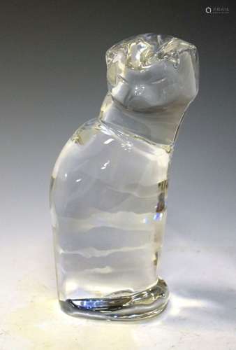 Orrefors glass figurine of a seated cat, inscribed beneath Alberius 4283, 22.5cm high