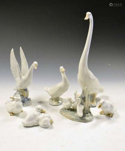 Group of seven Nao porcelain models of ducks and geese, largest 34cm high (7)