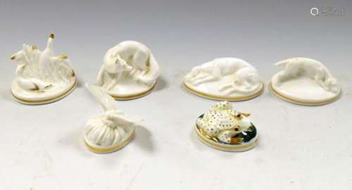 Six assorted Royal Worcester animal paperweights to include; frog, butterfly, dogs, etc (6)