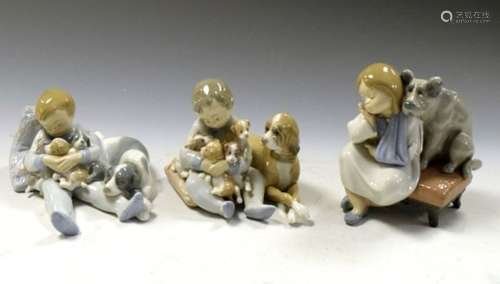 Three Lladro porcelain figure groups featuring puppies and dogs, comprising: 5456 My Friends, 1535