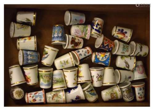 Collection of thirty-six Royal Worcester porcelain thimbles, patterns to include; birds, flowers,