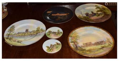 Royal Worcester - Three printed hand finished plates depicting Kenilworth Castle, Worcester