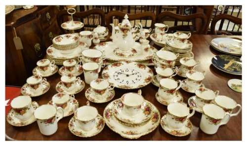 Large quantity of Royal Albert 'Old Country Roses' pattern tableware including wall clock, table