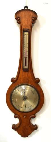 Late 19th/early 20th Century oak cased wheel barometer having alcohol thermometer, the dial signed