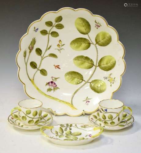 Royal Worcester 20th Century 'The Blind Earl' pattern bowl, oval dish and two cups and saucers