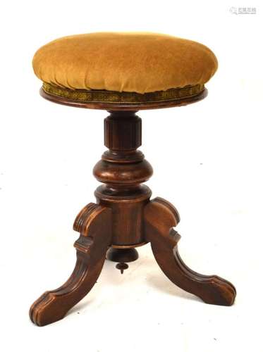 Victorian walnut revolving top music stool on tripod base