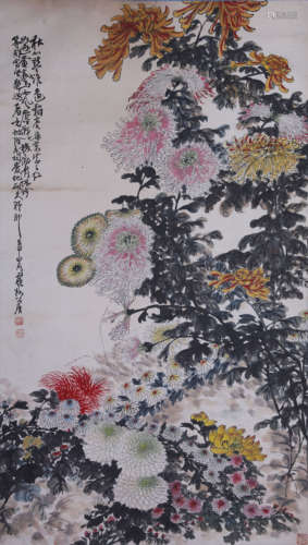 谢公展 菊花图镜片