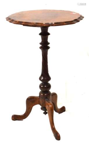 Victorian burr walnut veneered tripod table, 45.5cm wide