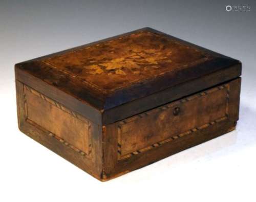 19th Century rosewood, figured walnut and marquetry inlaid box having hinged cover, 32.5cm wide