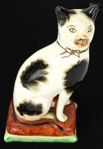 English Staffordshire Hand Painted Seat Cat Statue