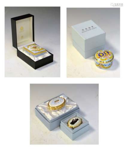 Royal Commemorative Interest - Three Halcyon Days enamel boxes comprising: Queen Elizabeth II