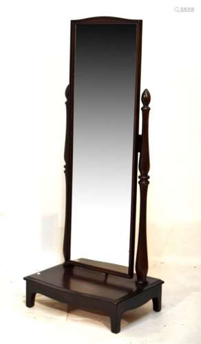 Mahogany cheval mirror in the manner of Stag Minstrel, 155cm high