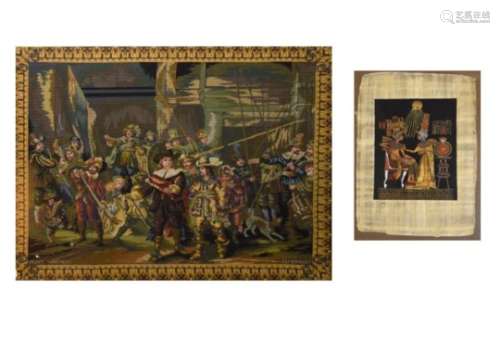 Large 20th Century machine-made wool tapestry entitled 'Night Watchers', after Rembrandt, 75cm x