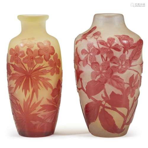 Émile Gallé (French, 1846-1904), Two Floral Vases,