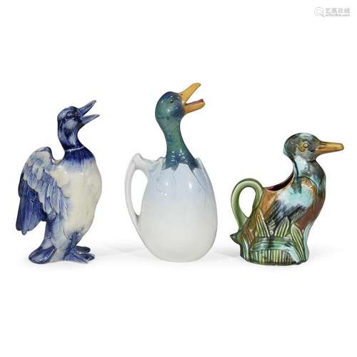 European School, Three Continental Majolica Duck-Form