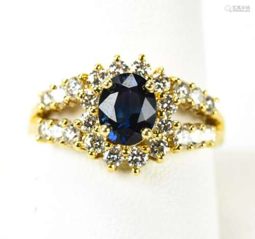 14kt Yellow Gold Diamond & Sapphire Ring