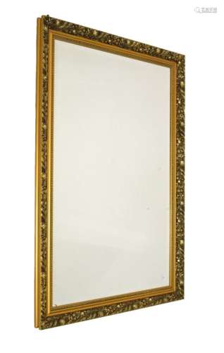 Gilt-framed bevelled wall mirror with Arts & Crafts-style frame, 66cm x 96cm overall