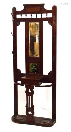 Early 20th Century mahogany hallstand with bevelled rectangular mirror over tile insert and