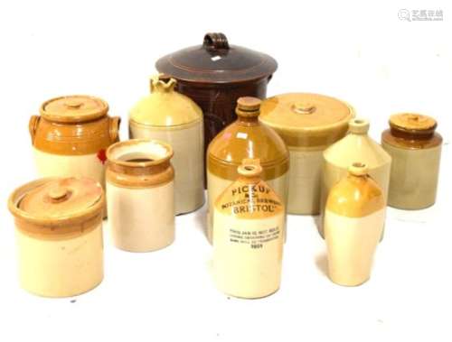 Collection of stoneware jars and flagons to include; Pickup & Co Botanical Brewers Bristol, together