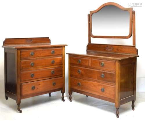 Early 20th Century beech and fruitwood dressing chest with bevelled swing mirror plate over two