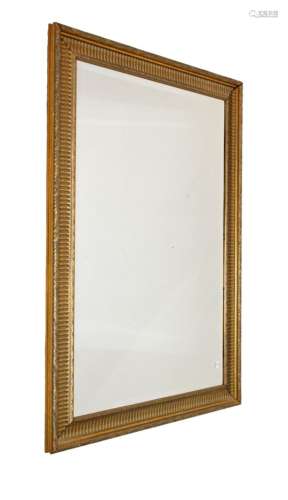 Modern gilt-framed wall mirror with bevelled rectangular plate in fluted surround, 107cm x 75cm