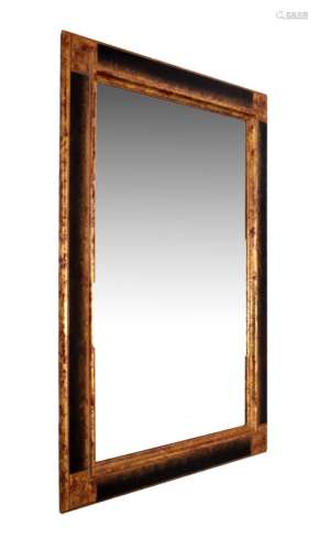 Modern gilt-framed wall mirror with bevelled rectangular plate within 'burnished' surround, 110cm