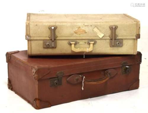 Vintage leather travel trunk, 70.5cm wide, together with another smaller (2)