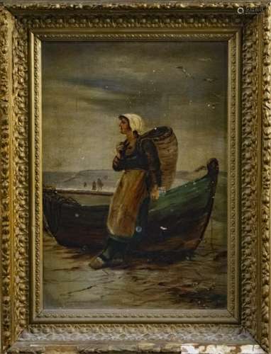 European School Girl by a Boat