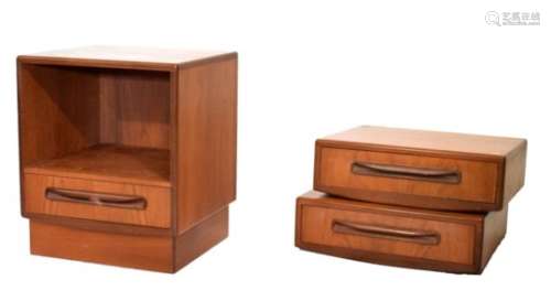 Modern Design - G-Plan teak bedside chest with recess over base drawer on plinth, 45cm wide,