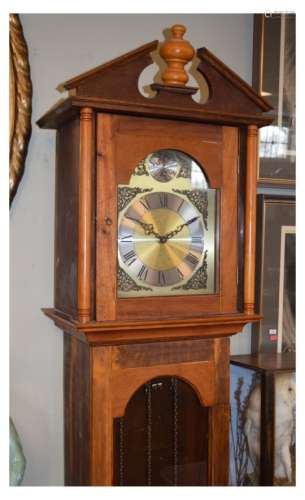 Reproduction fruitwood-cased longcase clock with spring-driven movement, 204cm high