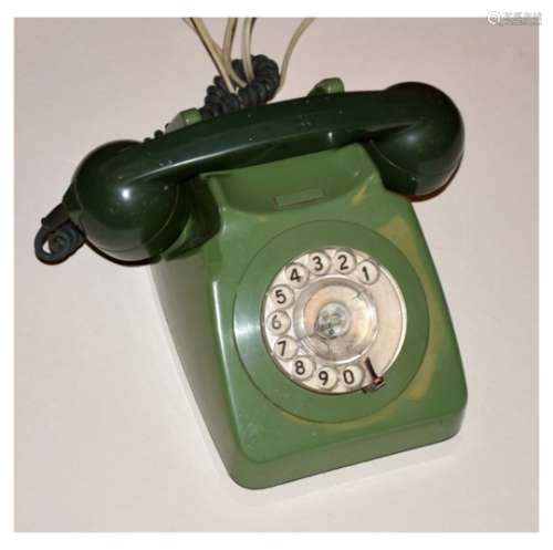 Retro dial telephone, stamped beneath P.O.Authorised Release 21222 746 Gen 78/2 with sage green