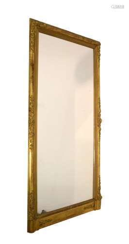 19th Century gilt-framed pier or console mirror, with plain rectangular plate in cushion-moulded