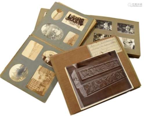 Three albums of monochrome photographs, the first entitled 'Locking Wood Carving Class', photographs