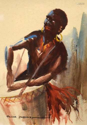 Frank Duffield (Bristol Savages) - Watercolour - 'Energy', an African drummer, signed lower left,