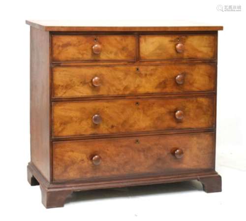 19th Century mahogany chest of two short over three graduated long drawers on bracket feet, 108cm