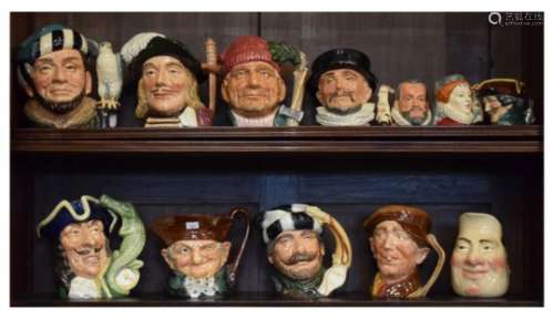 Eleven assorted Royal Doulton character jugs in two sizes, to include; Captain Hook, Beefeater,
