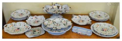 Selection of 19th Century Ironstone-type pottery to include; pedestal dish, drainer, serving dishes,