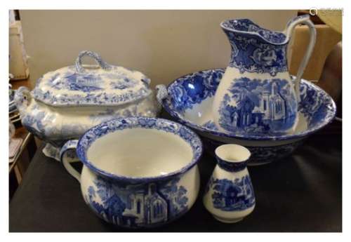 George Jones & Sons Abbey pattern jug and basin and chamber pot with toothbrush holder, and a '