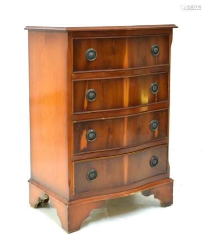 Reproduction yew wood serpentine front chest of four drawers, 49.5cm wide
